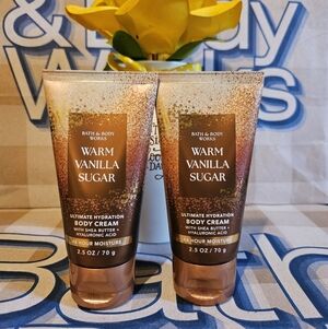 NWT 2 - Bath & Body Works Warm Vanilla Sugar Mini Body Creams - Brown and White